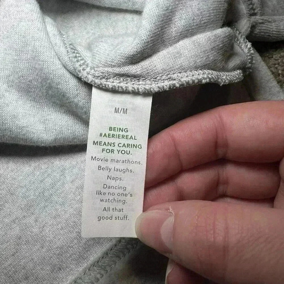 Aerie Cropped Velour Hoodie Size Medium American Eagle Grey Pullover Soft 2022 - Picture 4 of 7